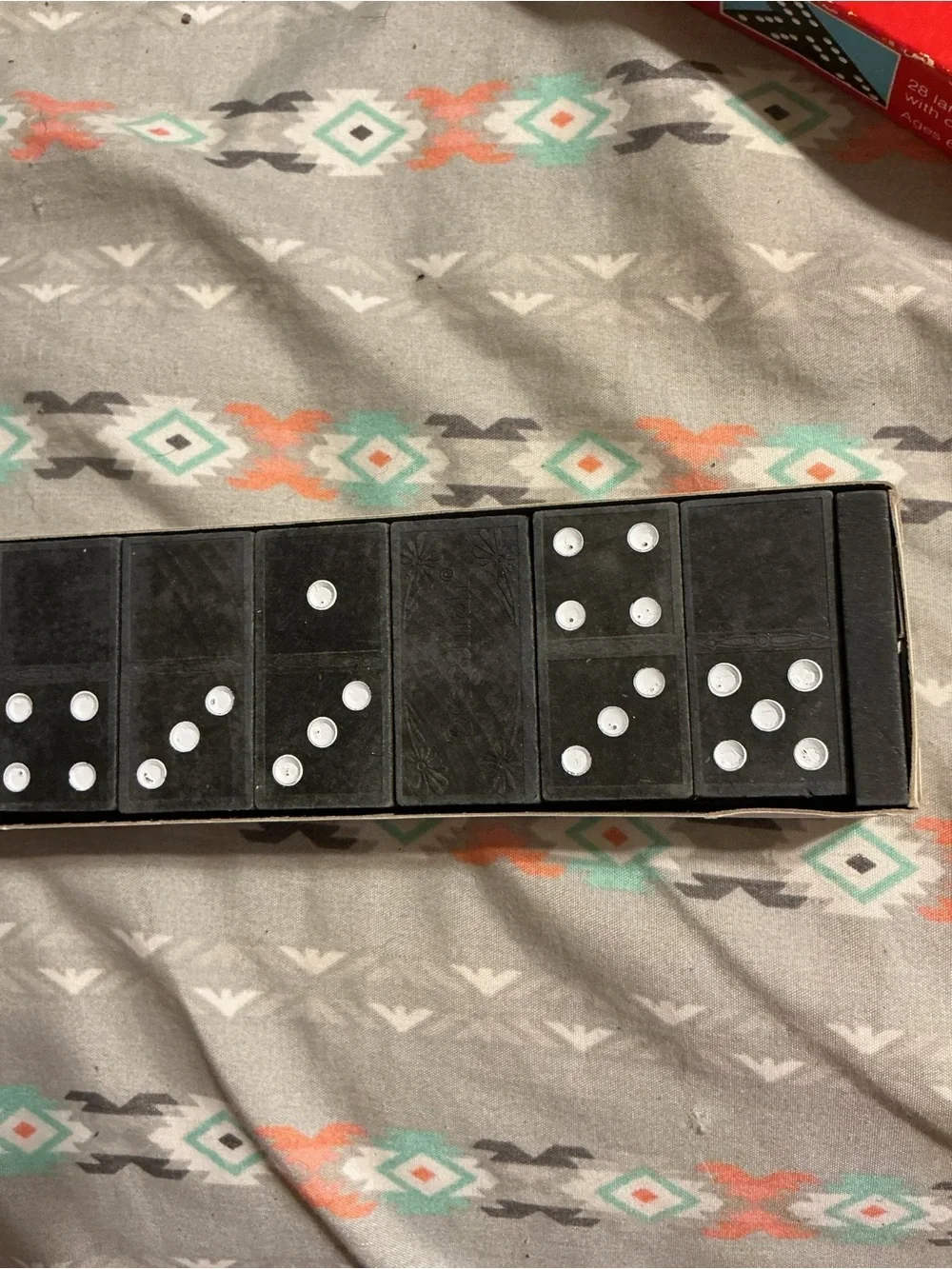 1983 Pressman Classic Double Six Wooden Dominoes Set - Red & Blue Box